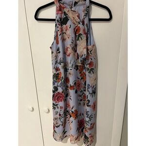 Vince Camuto Womens 6 Bow Neck Floral Print‎ Halter Dress Blue Sleeveless